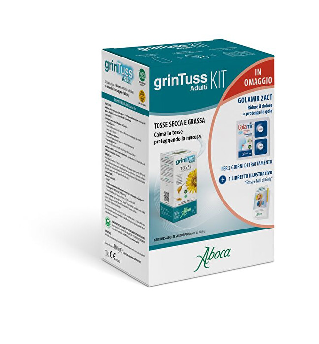 GRINTUSS ADULTI KIT SCIROPPO CON POLIRESIN 180 G + GOLAMIR 2 ACT 20 COMPRESSE OROSOLUBILI