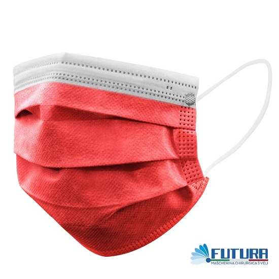 MASCHERINA CHIRURGICA TRIPLO STRATO MONOUSO 10 PEZZI ROSSO - Nowfarma.it