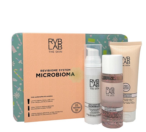 MICROBIOMA KIT 2020 50 ML CREMA REIQUILI DOM + 100 ML IDRA TONICO RIEQ + 100 ML LATTE CREMA DETERGENTE RVB LAB