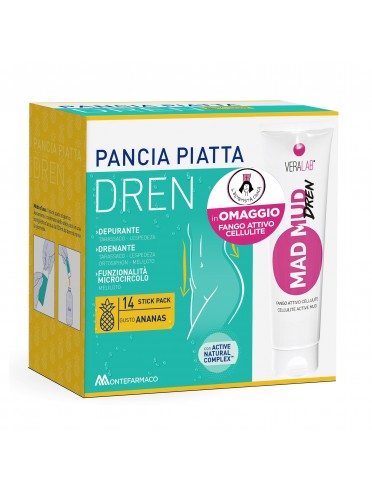 PANCIA PIATTA DREN ANANAS 14 BUSTINE STICK PACK + FANGO ATTIVO CELLULITE 100 ML OMAGGIO
