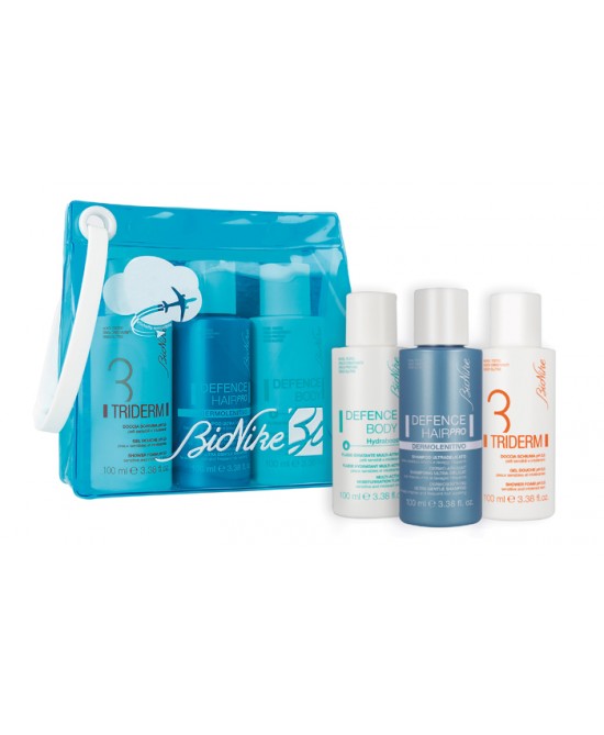 BIONIKE TRAVEL KIT COSTITUITO DA POCHETTE CONTENENTE 3 MINITAGLIE 1 SHAMPOO 100 ML + 1 DOCCIASCHIUMA 100 ML + 1 CREMA CORPO 100 ML