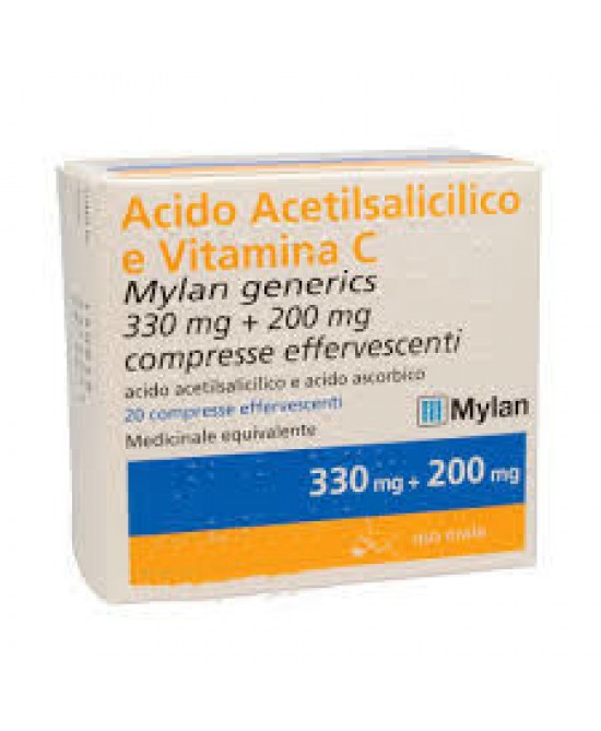 Acido Acetilsalicilico E Vitamina C Mylan 330 mg + 200 mg 20 Compresse Effervescenti