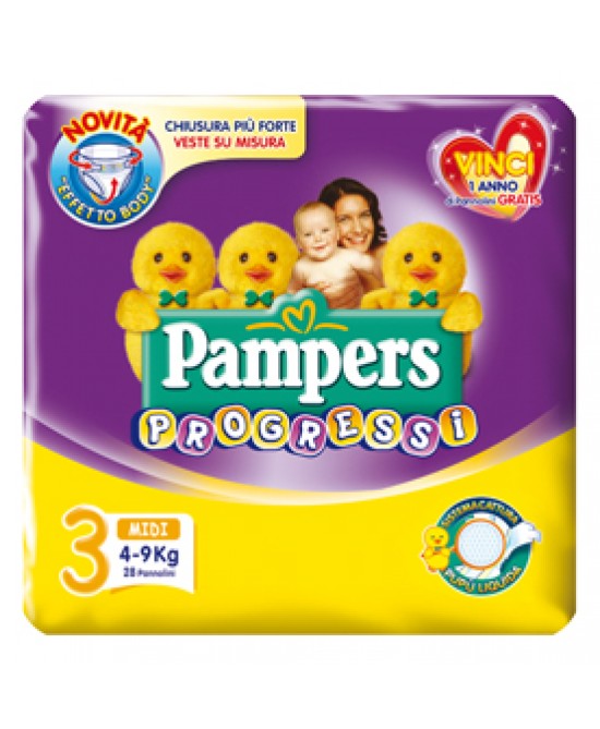 Pampers Progressi Sensitive Midi Taglia 3 (4-9 Kg) 28 Pezzi