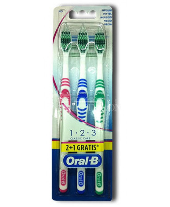 Oral-B Spazzolino Manuale 1 2 3 Classic Care 40 Medium 3 Pezzi